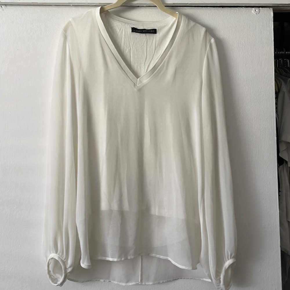 Zara Sheer Sleeve White Long Sleeve